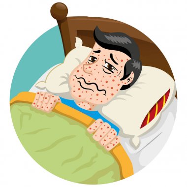 Sorunlar ve noktalar ve noktalar vücuttaki belirtileri ile erkek Bob erkek maskotu. İçin ideal eğitim Sağlık ve tıbbi bilgi malzemeleri