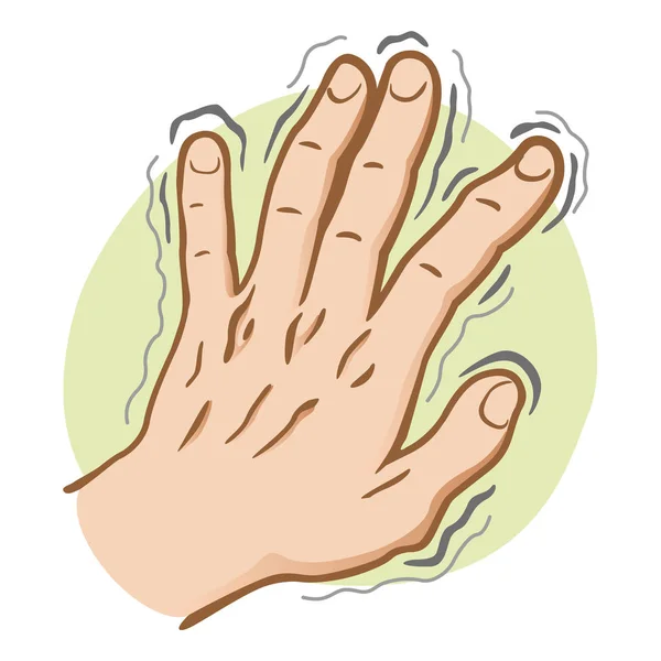 Κλείστε το μέρος του σώματος, χέρι κουνώντας τα συμπτώματα της νόσου του Πάρκινσον, κρύο ή φόβο, Καυκάσιος. Ιδανικό για εκπαιδευτικά και θεσμική και ιατρικών υλικών — Διανυσματικό Αρχείο