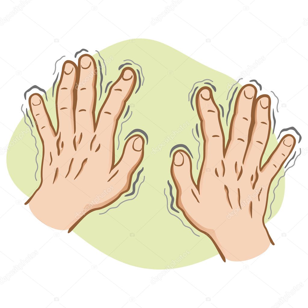 Close part of the body, pair of hands shaking symptoms of, Parkinson's disease, cold or fear, Caucasian. Ideal for educational and institutional and medical materials