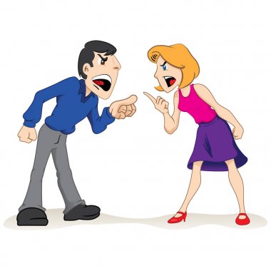 Illustration two people man and woman arguing, couple fighting. Ideal for educational and institutional materials clipart