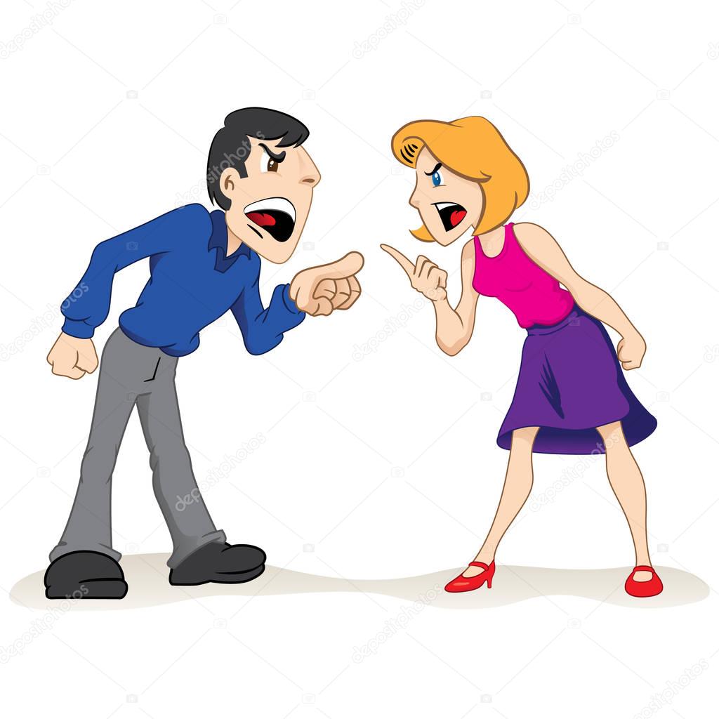 Illustration two people man and woman arguing, couple fighting. Ideal for educational and institutional materials