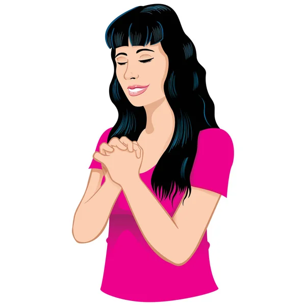 Ilustração de uma jovem mulher meditando e orando prostrada, Budismo, religião, filosofia. Ideal para materiais institucionais e religiosos — Vetor de Stock