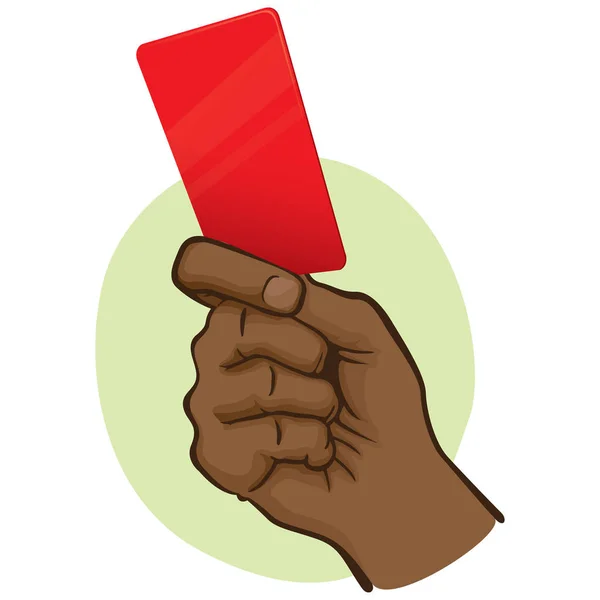 Illustrazione della persona afrodescendente, mano in possesso di un cartellino rosso. Ideale per cataloghi sportivi, guide informative e istituzionali — Vettoriale Stock