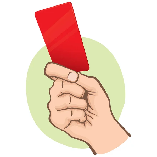 Illustrazione della persona caucasica, mano con cartellino rosso. Ideale per cataloghi sportivi, guide informative e istituzionali — Vettoriale Stock