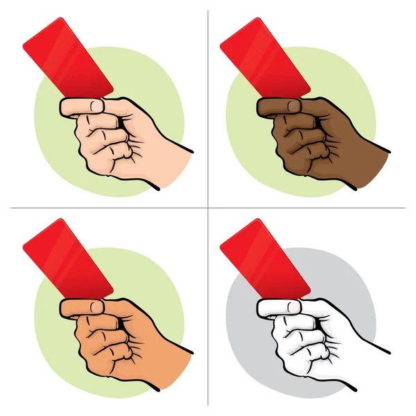 Illustration of person ethnicity, hand holding a red card. Ideal for sports catalogs, informative and institutional guides — Stock Vector