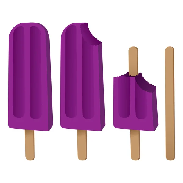 Secuencia de ilustración de una cucharada de helado púrpura, palillo de uva. Ideal para catálogos, información y material institucional — Vector de stock