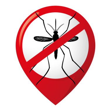 Simge piktogram, PIN Aedes Aegypti sivrisinek Uzunbacak konumu yasak işareti ile. Bilgi ve kurumsal ilgili sağlık ve bakım için idealdir