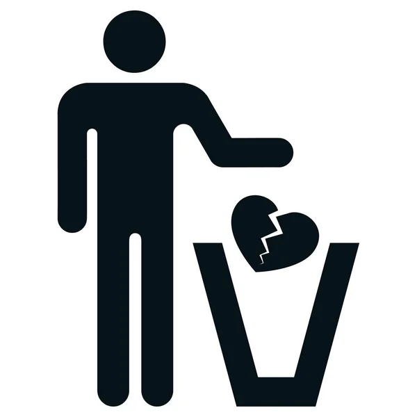 Icon man pictogram playing heart broken in the trash. Ideal for catalogs, information and institutional material — Stock Vector