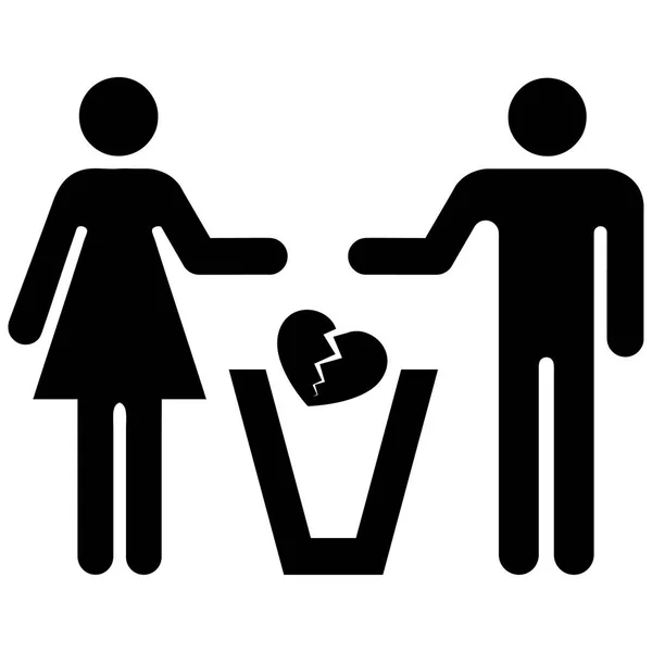 Icono de pictograma de pareja que separa el corazón roto en la basura. Ideal para catálogos, información y material institucional — Archivo Imágenes Vectoriales