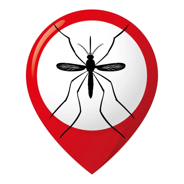 Pictograma de iconos, alfiler de ubicación Aedes Aegypti mosquitos stilt. Ideal para el saneamiento y la atención relacionados con la información y las instituciones — Vector de stock