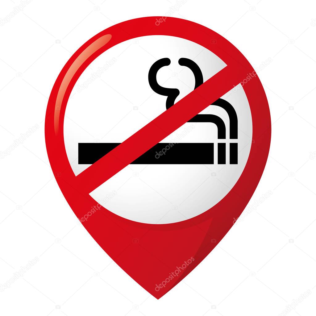 Icon pictogram, pin Non smoking area location, no smoking. Ideal for catalogs, information and institutional material