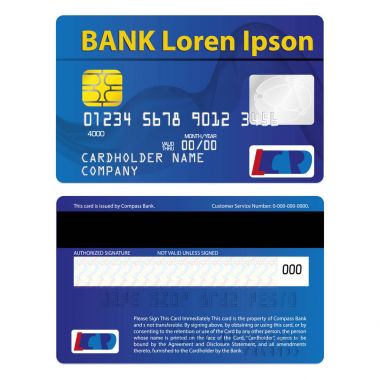 Illustration represents a credit or debit card, blue. ideal for promotional and institutional campaigns clipart