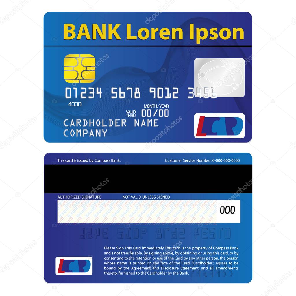 Illustration represents a credit or debit card, blue. ideal for promotional and institutional campaigns