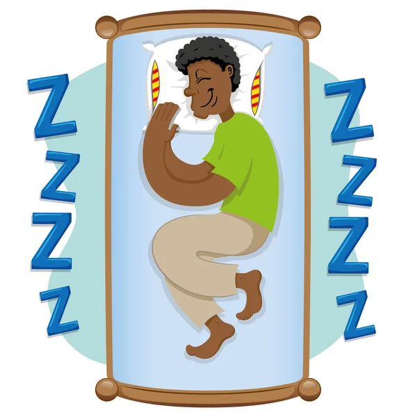 Mascotte ben persoon afro-descendant man, rustig slapen. Ideaal voor informatieve en institutionele gerelateerde voor geneeskunde — Stockvector