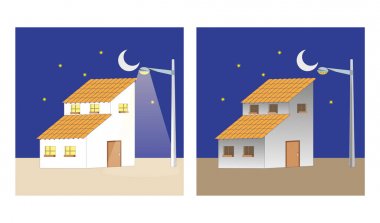Resimde bir ev ve ışık olmadan gösteriyor. Eğitim ve kurumsal malzeme için idealdir
