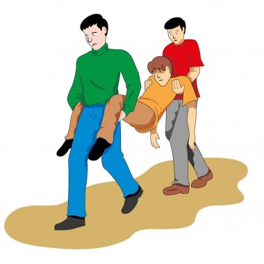 İlk yardım iki kişi bayıldı kişi taşıyor. Kataloglar, bilgilendirme ve tıbbi kılavuzları ve eğitim için ideal