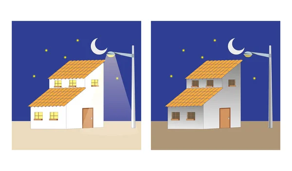 La ilustración representa una casa con y sin luz. Ideal para formación y material institucional — Archivo Imágenes Vectoriales