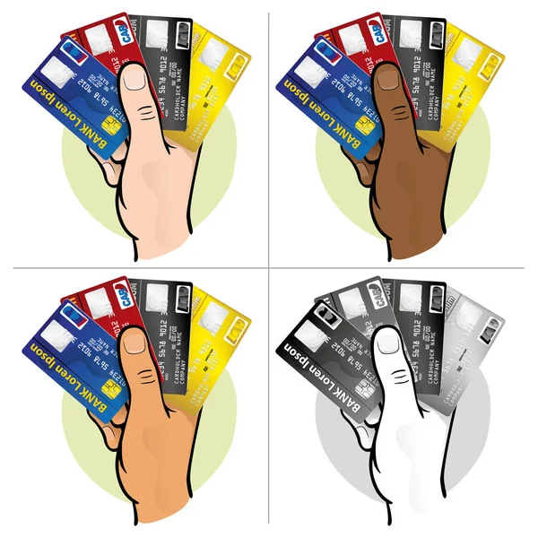 Illustration represents the close up of a hand holding a credit cards, ethnicity. Ideal for financial campaigns — Stock Vector