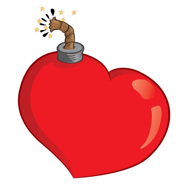 Ícone ou símbolo de uma bomba cardíaca, com fusível aceso. Ideal para informações e instituições relacionadas ao amor explosivo — Vetor de Stock