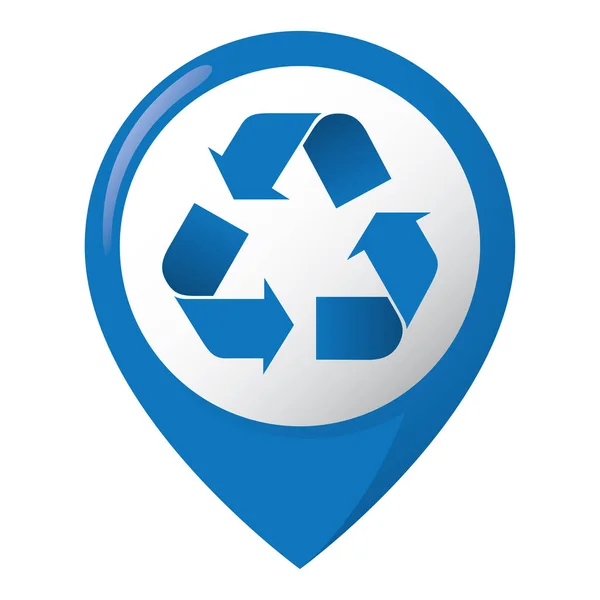 Icon representing recycling location, paper, blue. Ideal for catalogs, informative and recycling guides. — Stock Vector