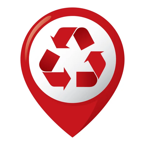 Icon representing recycling location, plastic, red. Ideal for catalogs, informative and recycling guides. — Stock Vector