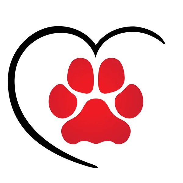 Iconos de ilustración, perro pata símbolo perro con corazón. Ideal para comunicación visual, información veterinaria y material institucional — Vector de stock
