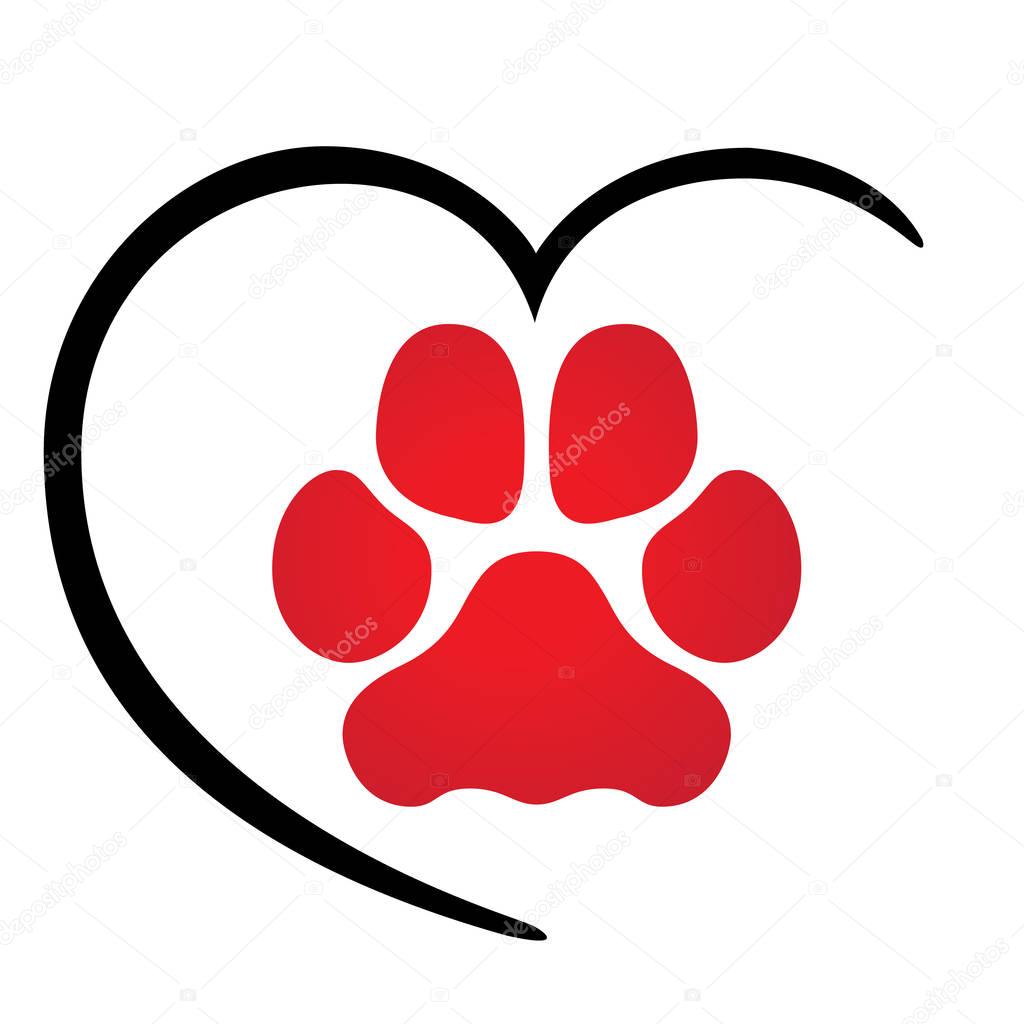 Illustration icons, dog paw symbol dog with heart. Ideal for visual communication, veterinary information and institutional material