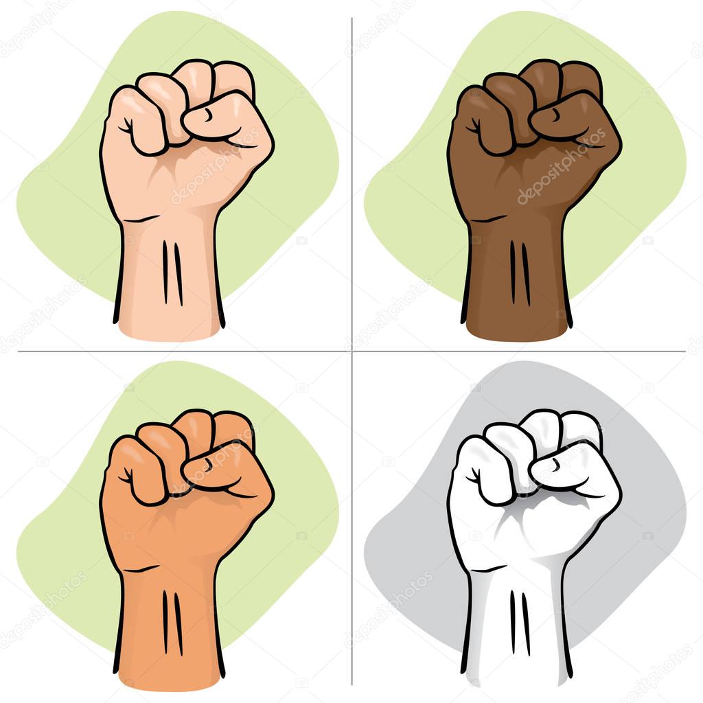 Illustration depicting the hand of a person closed, showing a closed or closed fist, punch. Ethnicities