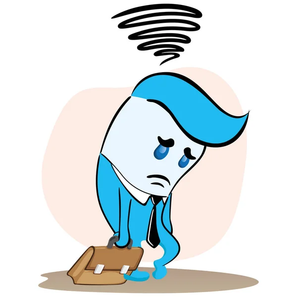 Illustratie van een uitvoerend blauwe mascotte, verdrietig en depressief over iets. Ideaal voor opleiding, interne en institutionele vraagstukken — Stockvector