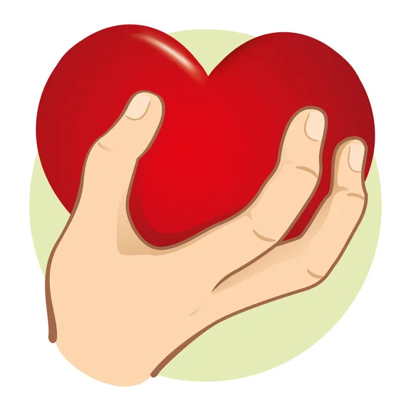 Mano de ilustración sosteniendo un corazón, caucásico. Ideal para materiales institucionales y románticos — Vector de stock