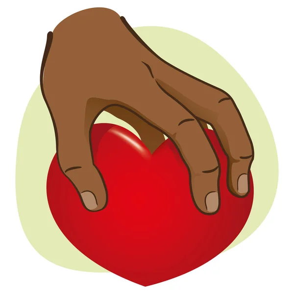 Illustrazione Mano raccogliendo un cuore, afro discesa. Ideale per materiali istituzionali e romantici — Vettoriale Stock