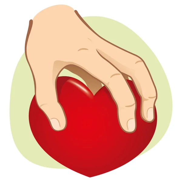 Ilustração Mão pegando um coração, caucasiano. Ideal para materiais institucionais e românticos — Vetor de Stock