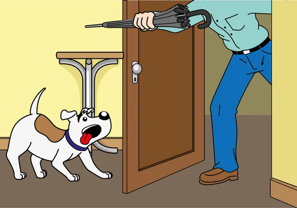 Ilustrasi Anjing Ceria Dengan Kedatangan Pemiliknya Rumah Butir Untuk Kelembagaan - Stok Vektor