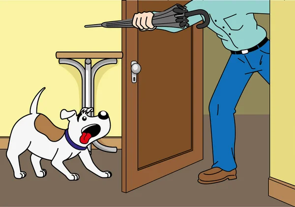 Ilustración Perro Alegre Con Llegada Dueño Casa Elemento Para Materiales — Vector de stock