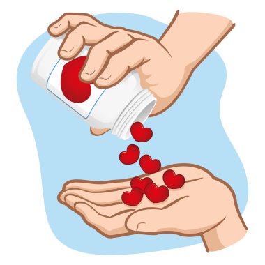 İllüstrasyon kişi, beyaz eller bir kavanoz, aşk ve sevgi, doz kalbimizde tespit. Motivasyon ve duygusal malzemeler için idealdir