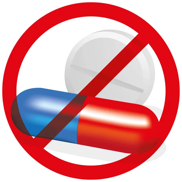 Εικονογράφηση Της Ιατρικής Κάψουλες Και Χάπια Ένα Απαγορευμένο Σημάδι Για — Διανυσματικό Αρχείο