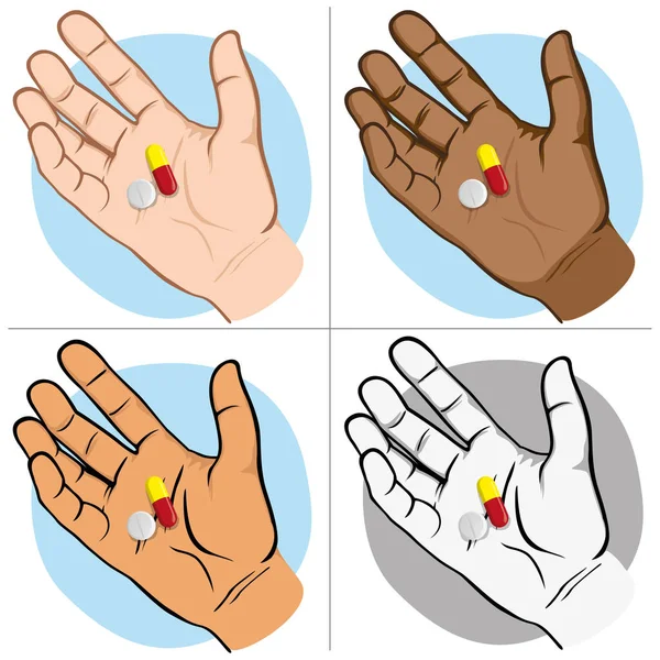 Ethnics의 손바닥에 약으로 인간의 나타냅니다 재료의 카탈로그에 이상적 — 스톡 벡터