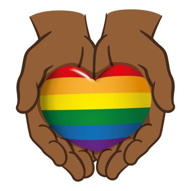 Çizim el ele tutusun teslim bir Lgbt kalp, homoseksüel, afro iniş. Kurumsal ve romantik malzemeleri ve eşcinsel bayrak için idealdir