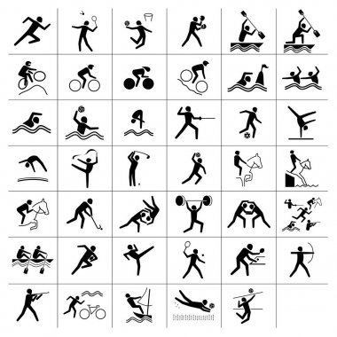 Resimde çeşitli spor, çeşitli oyunlar piktogram temsil eder. Ideal spor ve kurumsal malzemeler