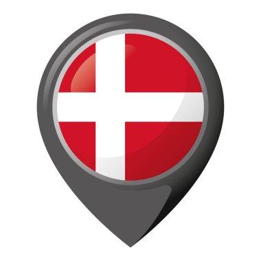Danimarka bayrağı ile konum PIN gösteren simge. Kurumsal malzemeleri ve Coğrafya kataloglar için idealdir