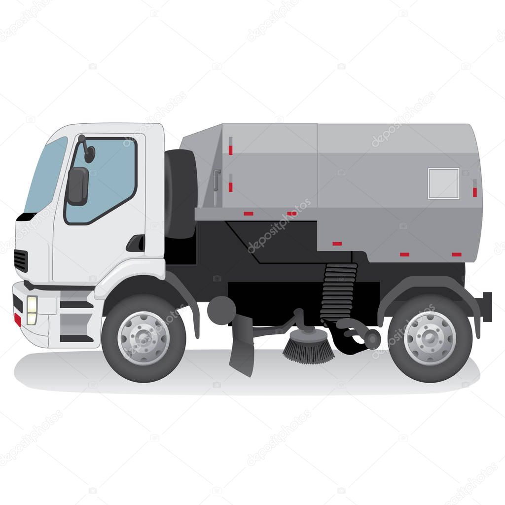 Illustration represents a transport, vehicle urban cleaning truck. Ideal for educational and institutional materials