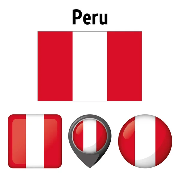Ilustrasi Bendera Peru Dan Beberapa Ikon Ideal Untuk Katalog Bahan - Stok Vektor