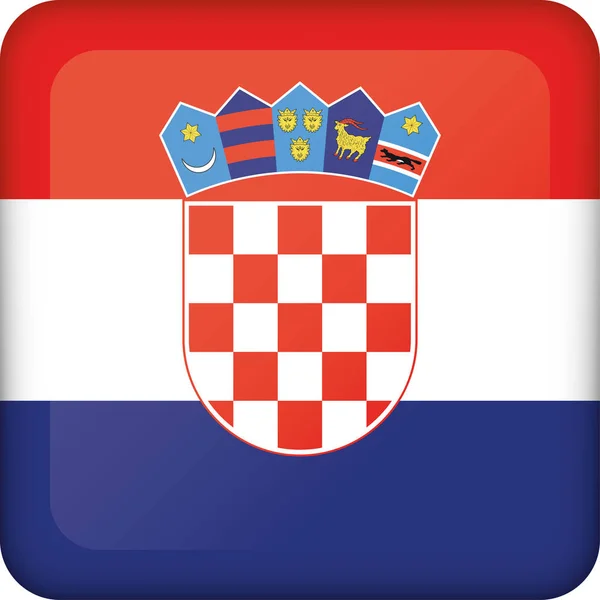 クロアチアの正方形ボタン フラグを表すアイコン 制度的材料と地理のカタログに最適 — ストックベクタ