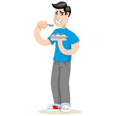 Maskot bob kişi Afro-soyundan gelen adam, iştah, olmadan oruç veya diyet yaparken kişi. Kataloglar, bültenler ve beslenme üzerinde kurumsal malzeme için idealdir