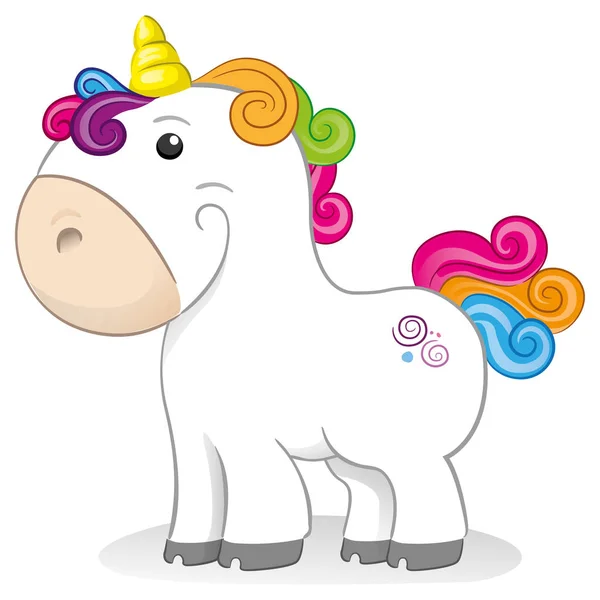 Pequeño Unicornio Peludo Elegante Mascota Equina Ideal Para Cómics Cuentos — Vector de stock