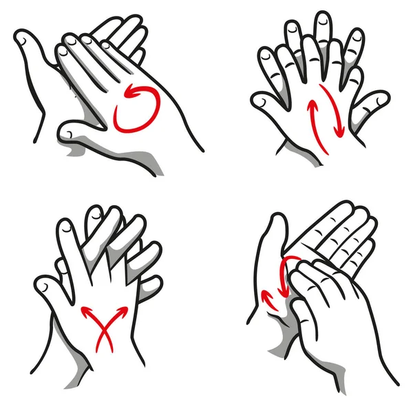 Illustration Une Personne Lavant Les Mains Quatre Étapes Clou Paume — Image vectorielle