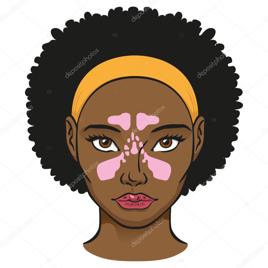 Illustration nasal cavity face, sinuses, black woman. Ideal for catalogs, newsletters and medicine and institutional