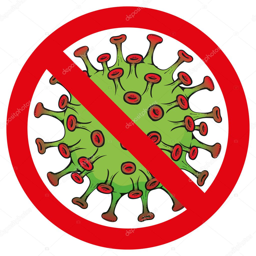 Illustration cartoon prohibited corona virus a microorganism, disinfection, sterilization or sanitization. Ideal for educational and institutional material