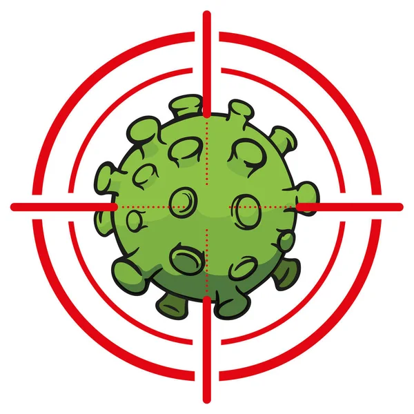 Illustrazione Cartone Animato Con Mirino Sul Virus Corona Microrganismo Covid — Vettoriale Stock