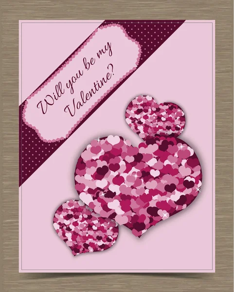 Шаблон Pink Valentine Card с червями — стоковый вектор